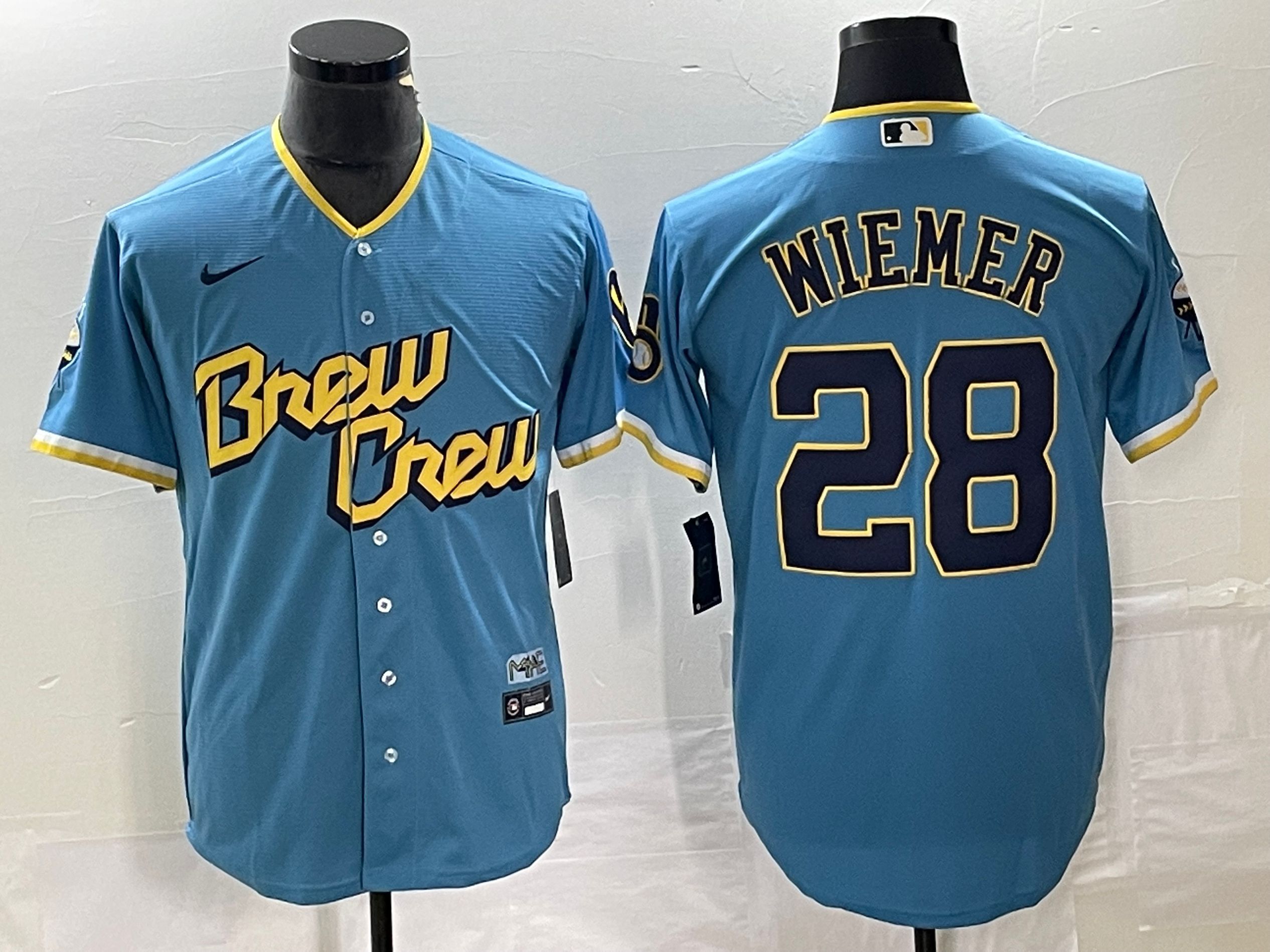 Men Milwaukee Brewers 28 Wiemer Nike Blue City Connect Replica Team MLB Jersey